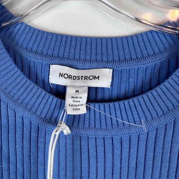 Nordstrom Ribbed Knit Half-Sleeve Top in Blue | S | Minimalist Classiccore NWT - Picture 4 of 6